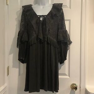 POL Gray Lace Ruffled Witchy Whimsigoth Moody Boho Mini Dress Style# RCD171 S